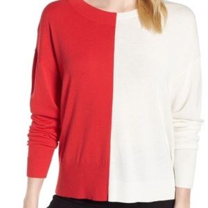 Asymmetrical Red White Sweater Trouvé